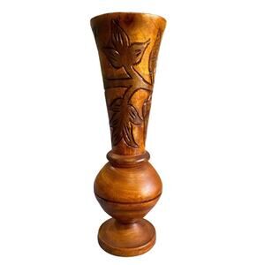 Hand Carved Wood Vase 7.5” St. Marten